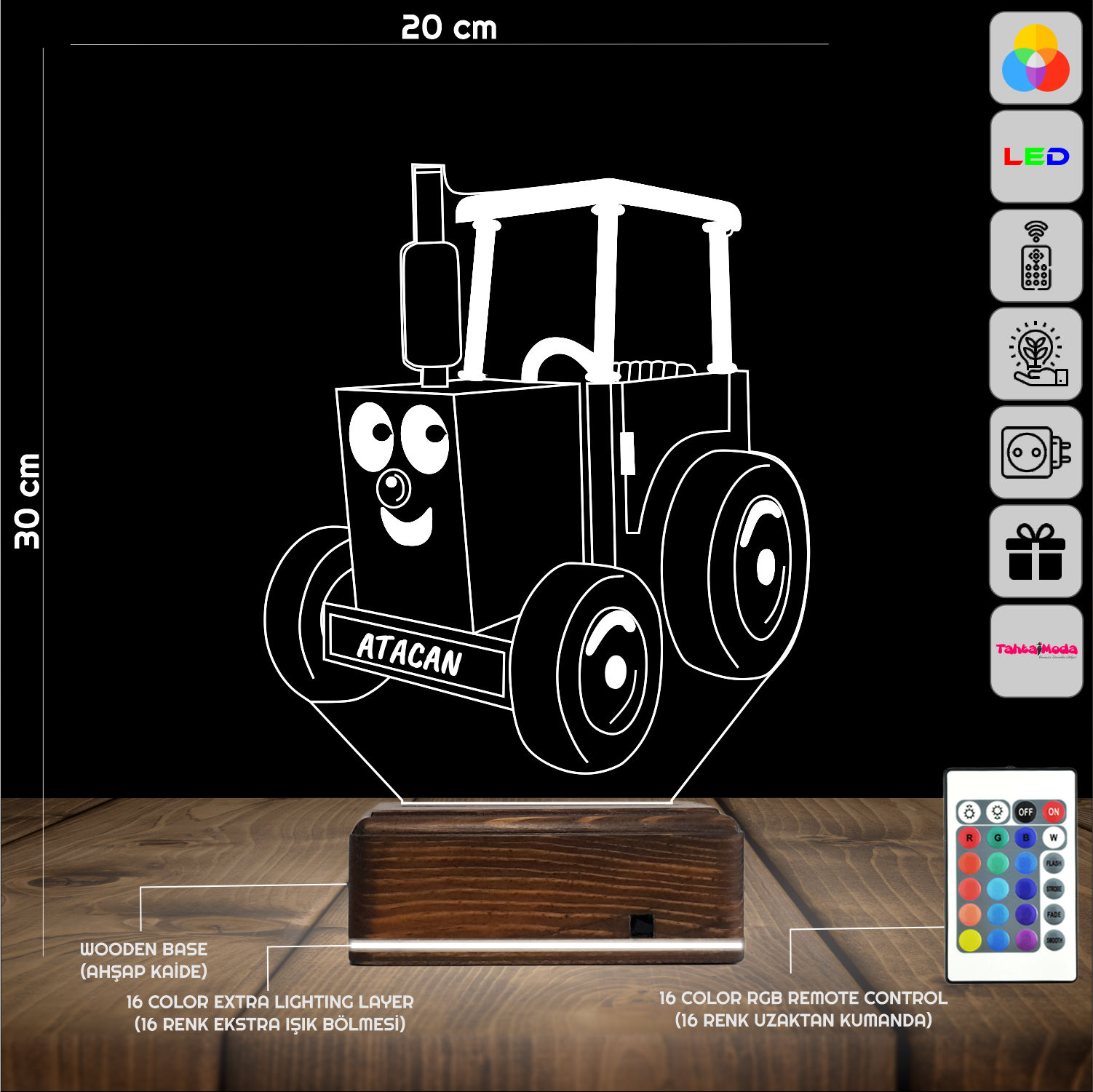 Трактор с именем — 3D LED Ночник | Подарок ребёнку