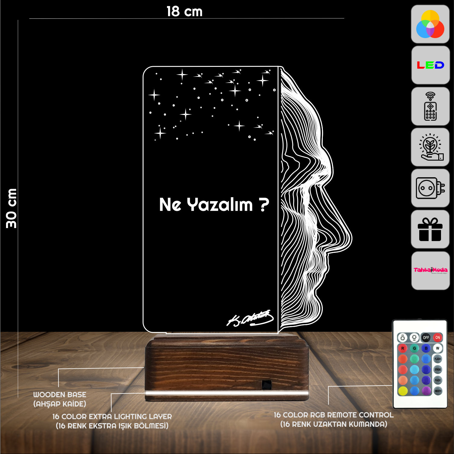 Ататюрк — 3D LED Ночник | Именной подарок руководителю