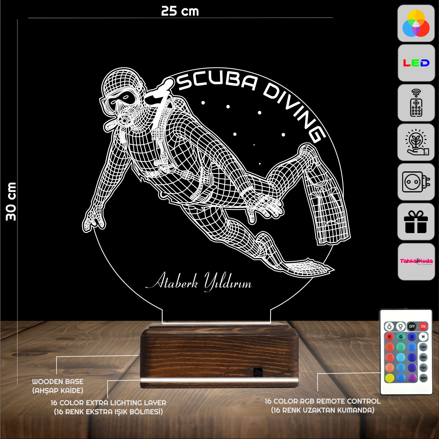 Дайвер — 3D LED Ночник | Подарок с именем мужчине