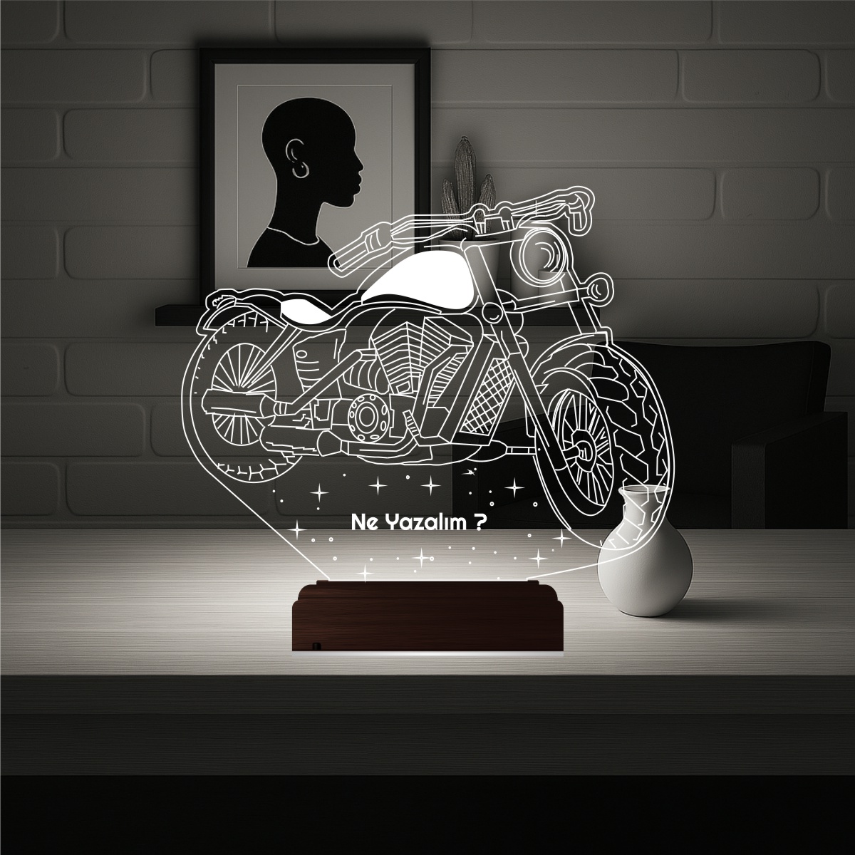 Мотоцикл Чоппер — 3D LED Ночник | Именной подарок мужчине
