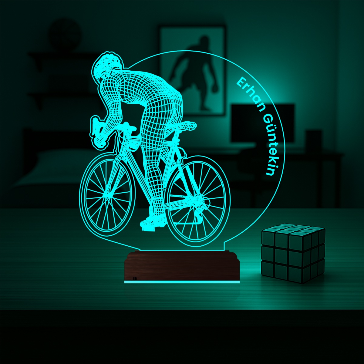 Подарок мужчине: велосипедист 3d светильник 2