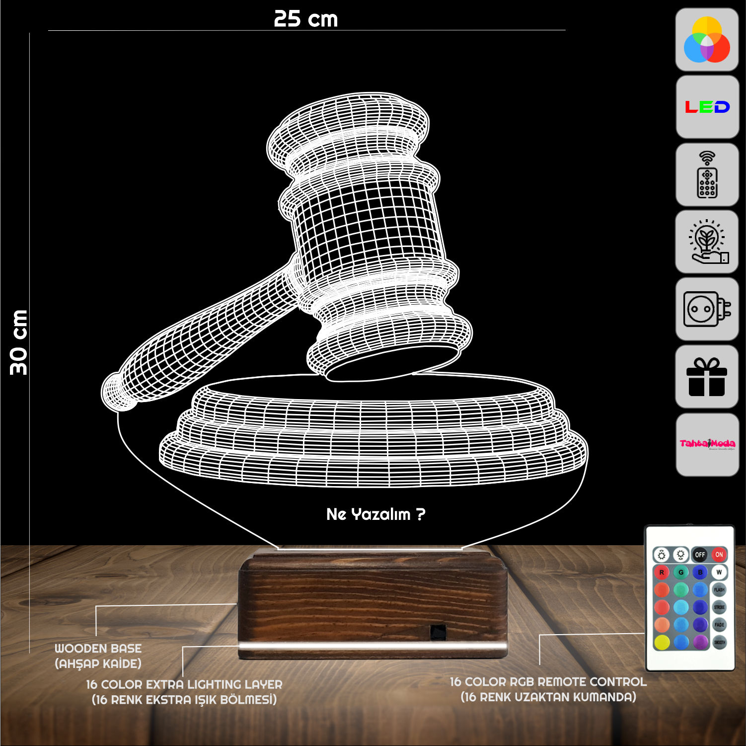Судейский молоток — 3D LED Ночник | Подарок юристу