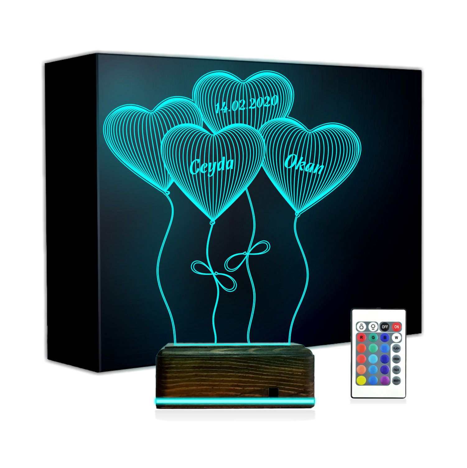 Сердца-шары с именами — 3D LED Ночник | Подарок на годовщину