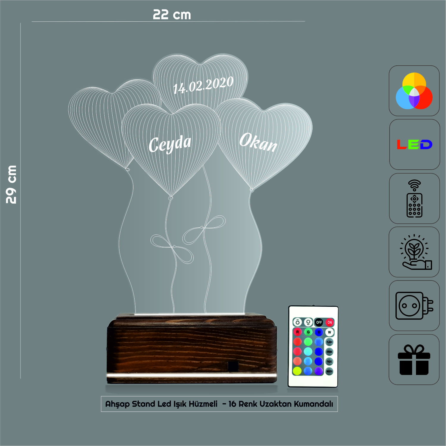 Сердца-шары с именами — 3D LED Ночник | Подарок на годовщину