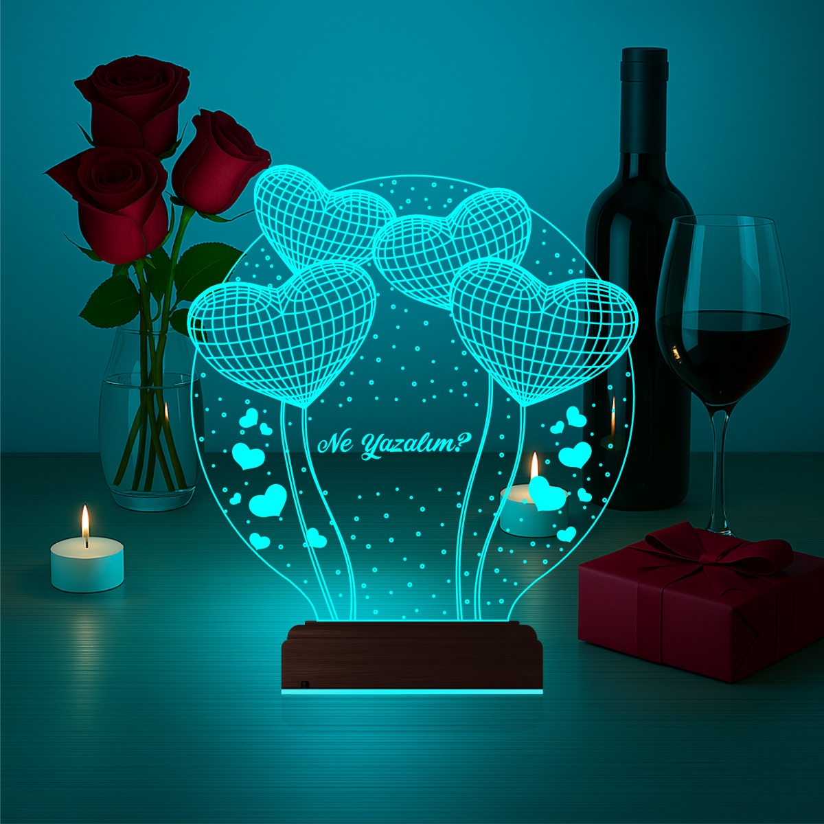 Сердца-шары 3D Ночник с надписью