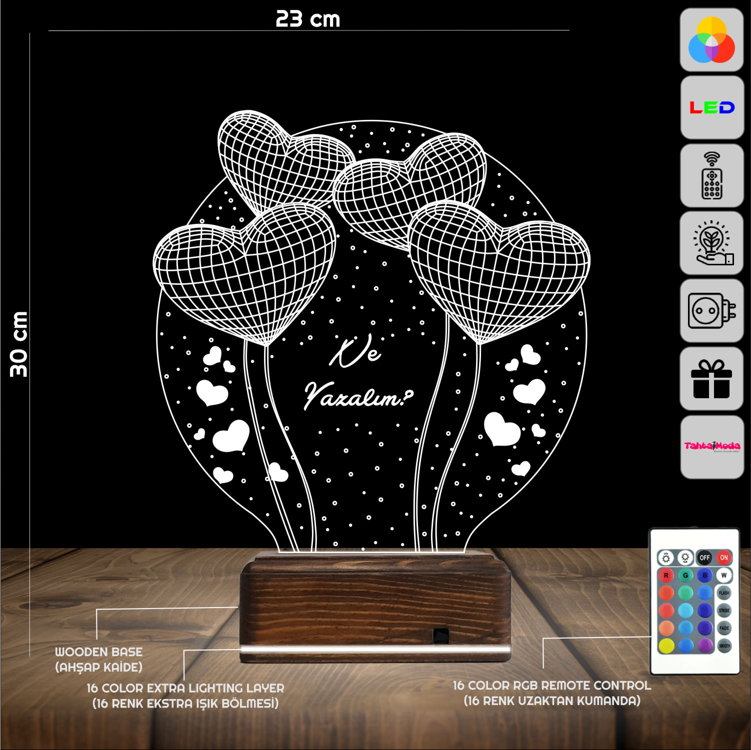 Сердца-шары 3D Ночник с надписью