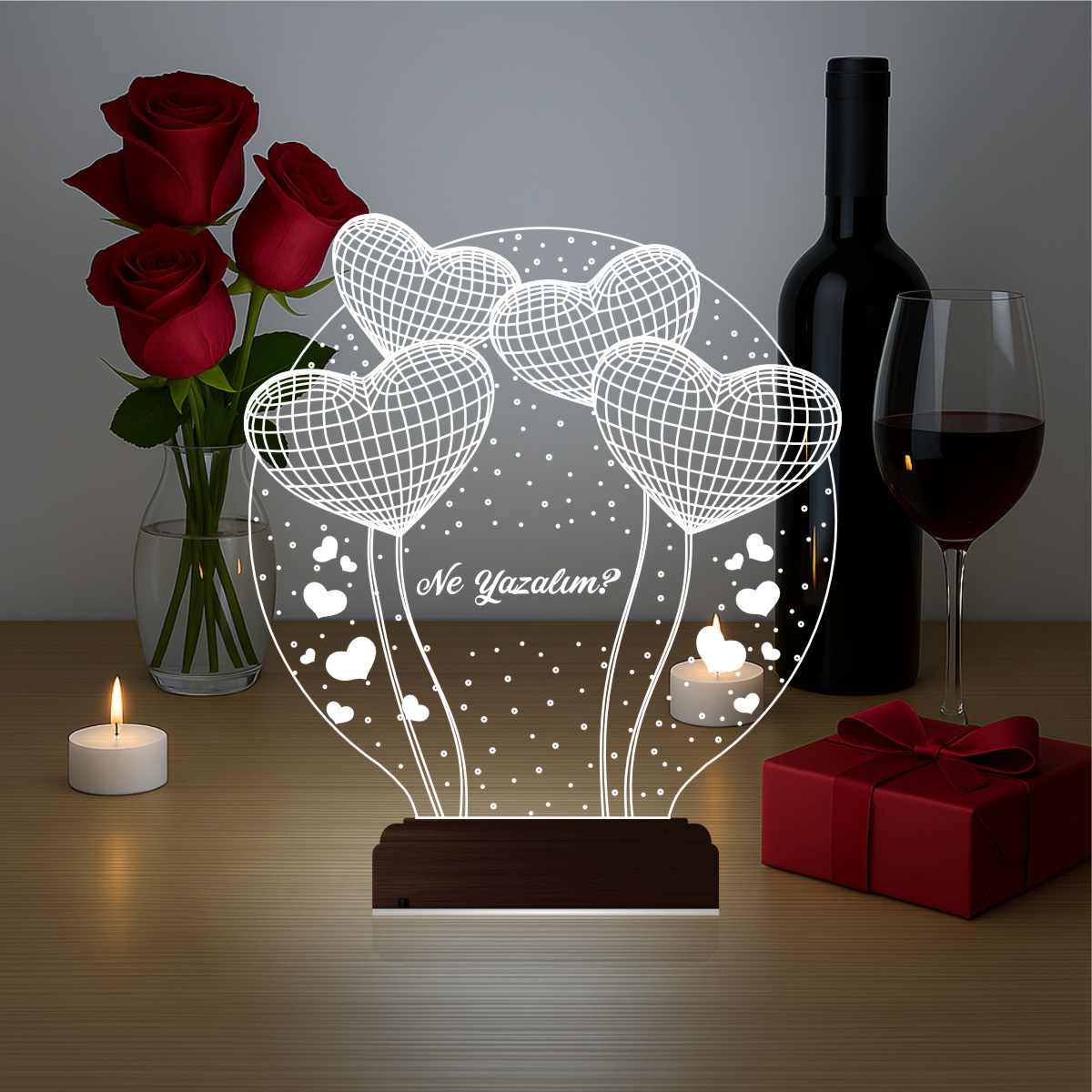Подарок любимой: мишка с сердцами 3d светильник 3