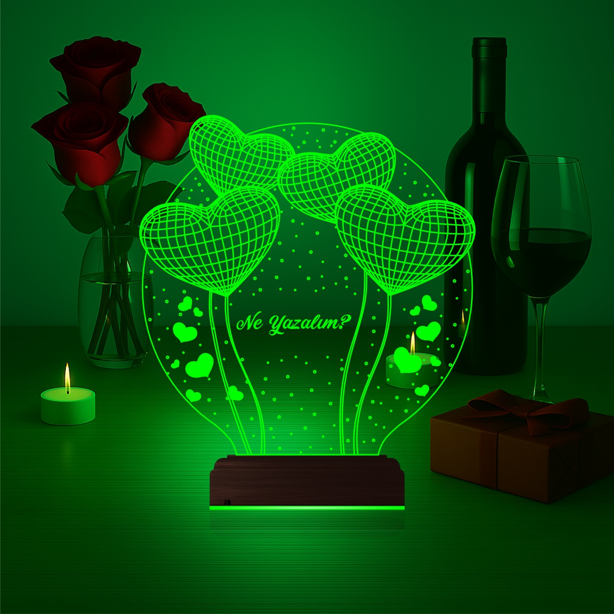 Подарок любимой: мишка с сердцами 3d светильник 4