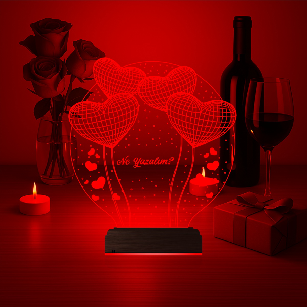 Подарок любимой: мишка с сердцами 3d светильник 5