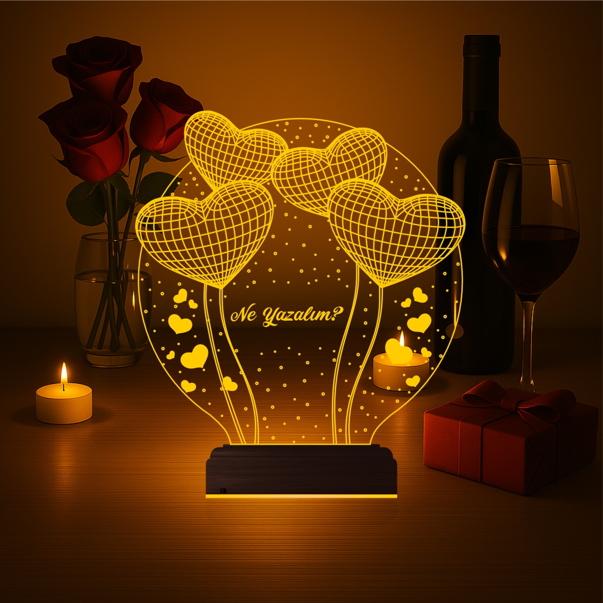 Подарок любимой: мишка с сердцами 3d светильник 6