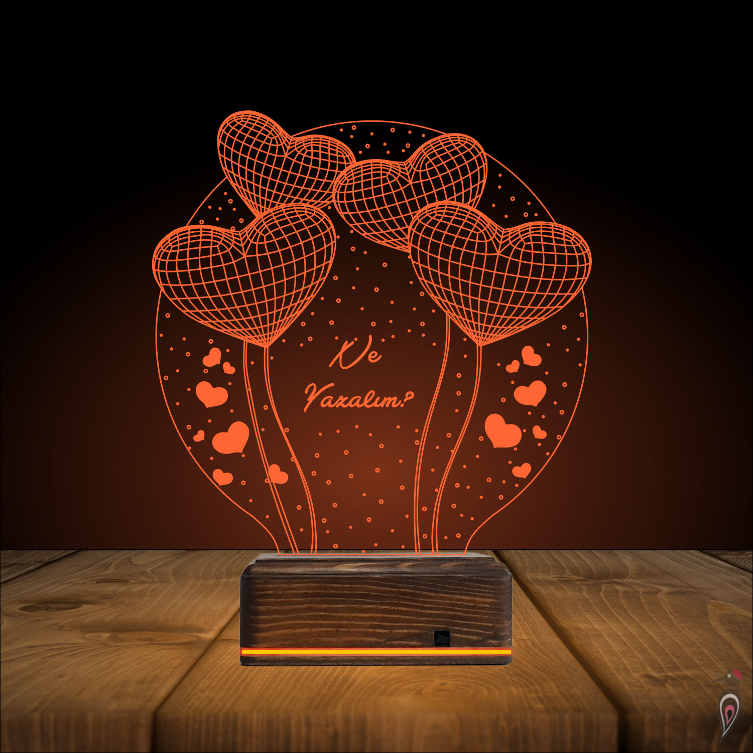 Подарок любимой: мишка с сердцами 3d светильник 7