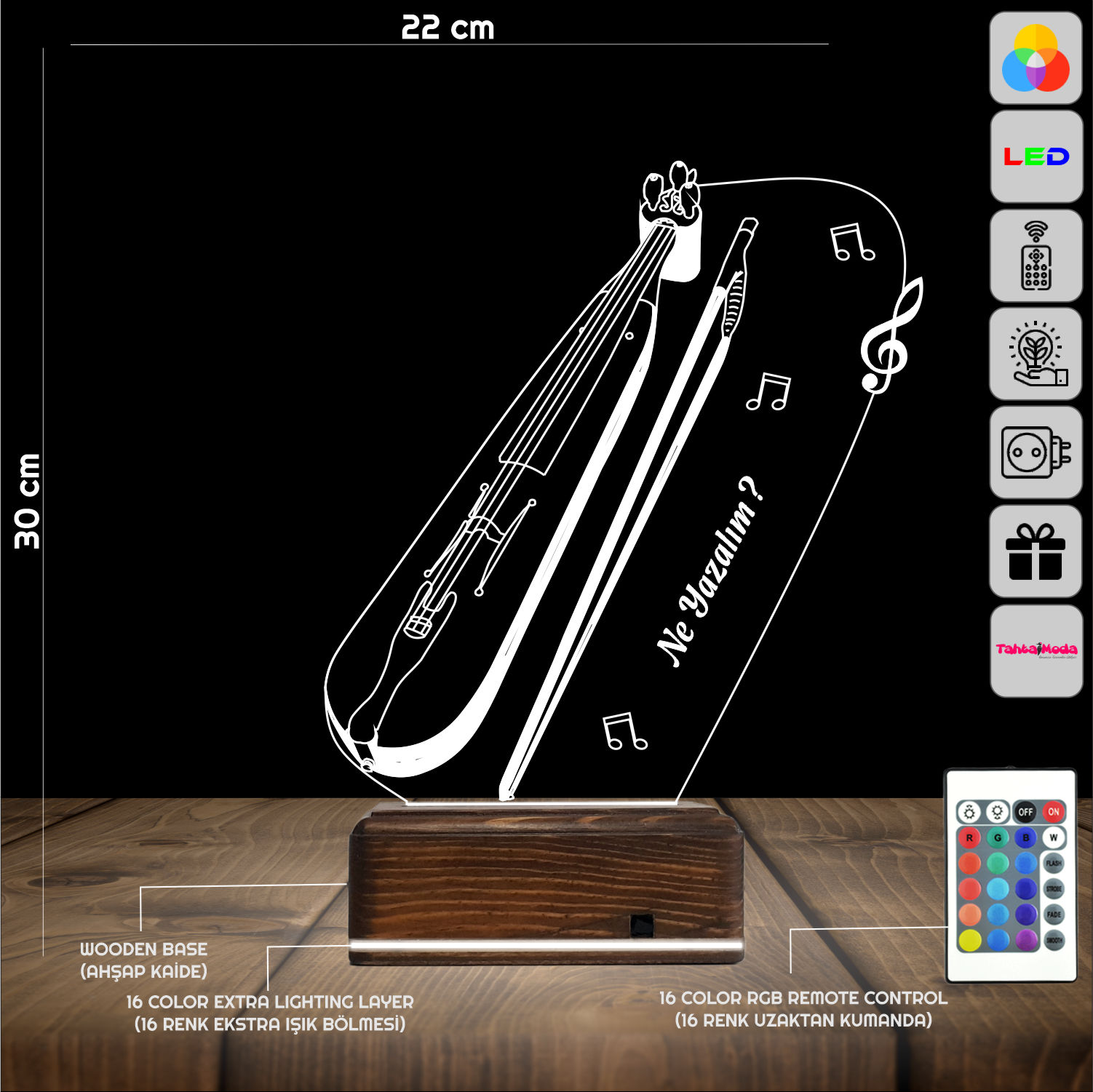 Кемане и Музыка — 3D LED Ночник | Подарок музыканту