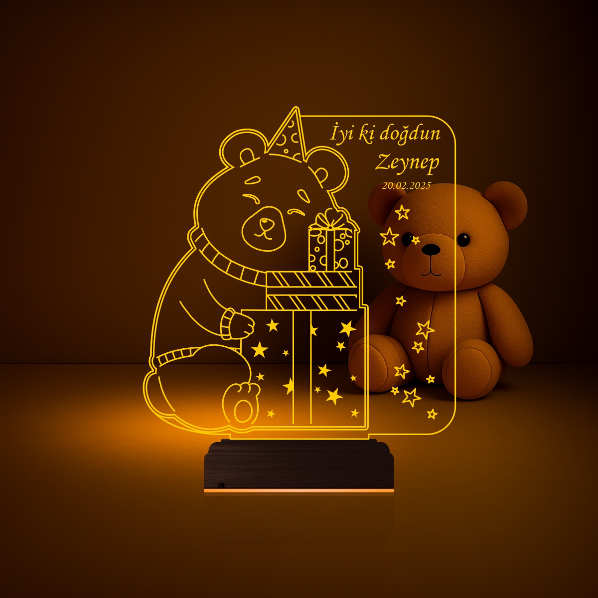 Медвежонок с подарком — 3D LED Ночник | Подарок на день рождения