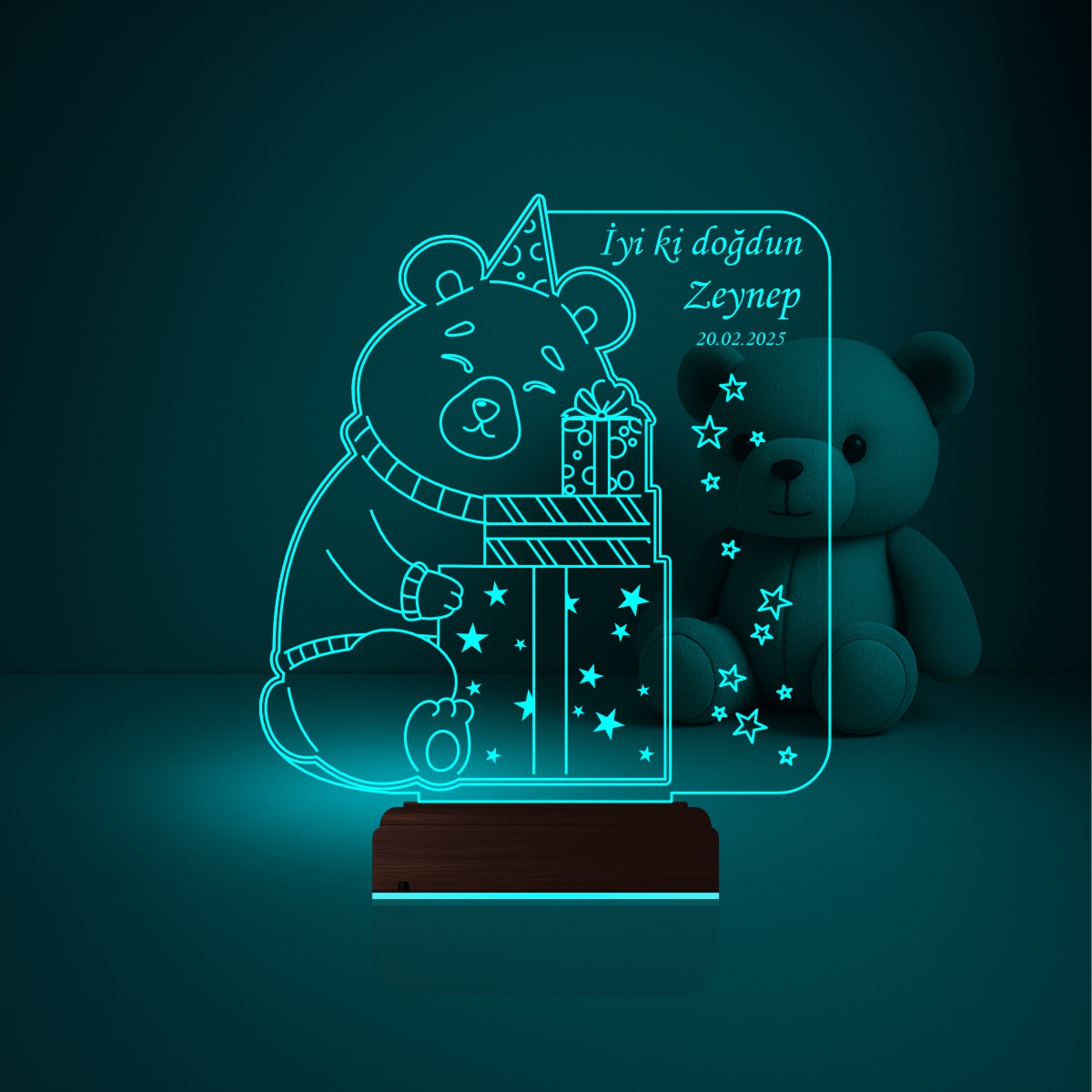 Медвежонок с подарком — 3D LED Ночник | Подарок на день рождения