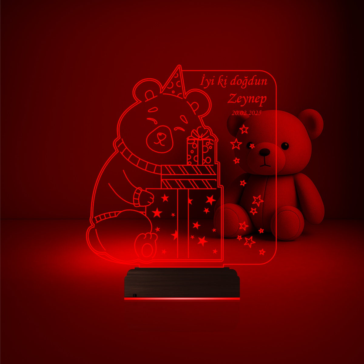 Именной подарок: 3d светильник "Мишка с подарками" 5