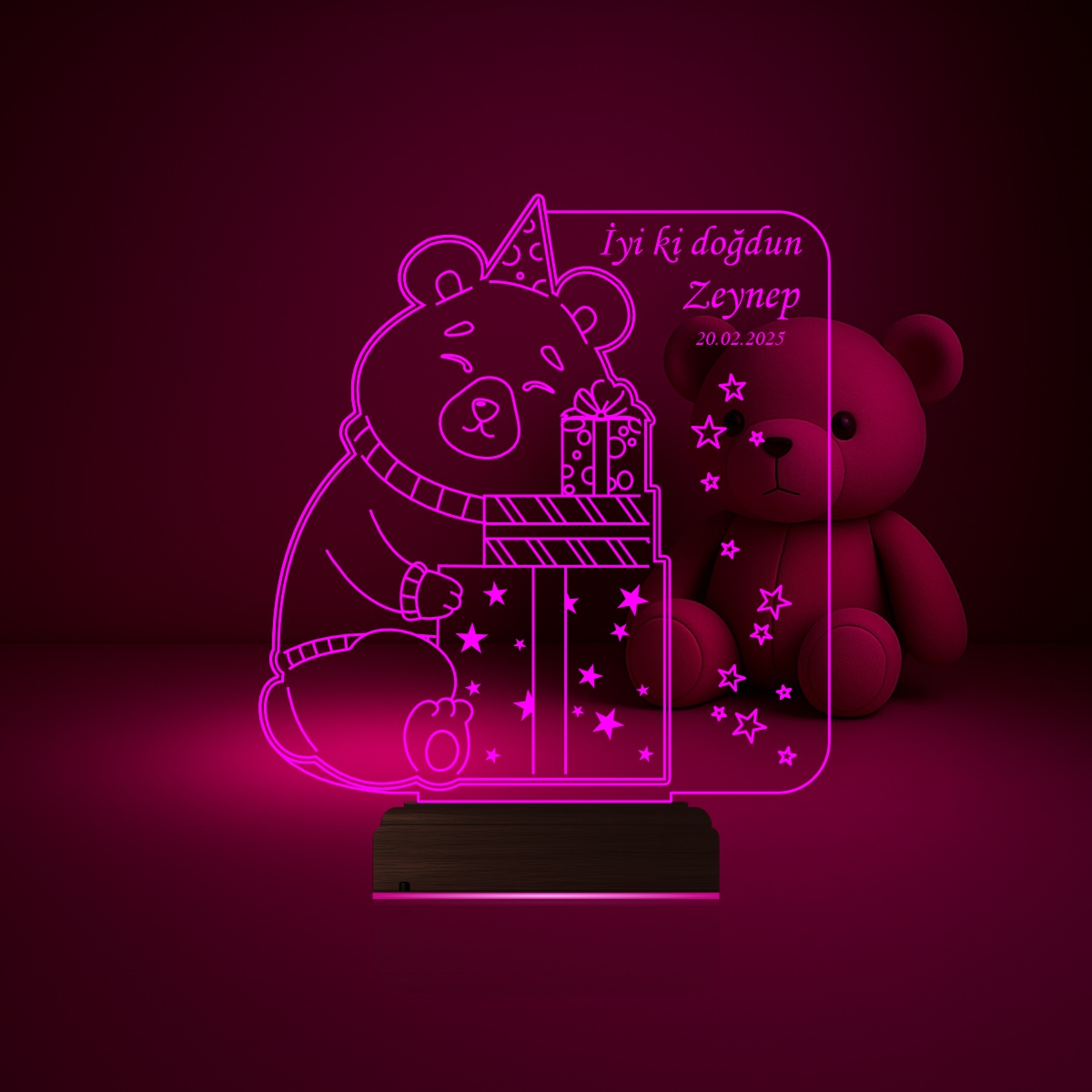 Именной подарок: 3d светильник "Мишка с подарками" 3