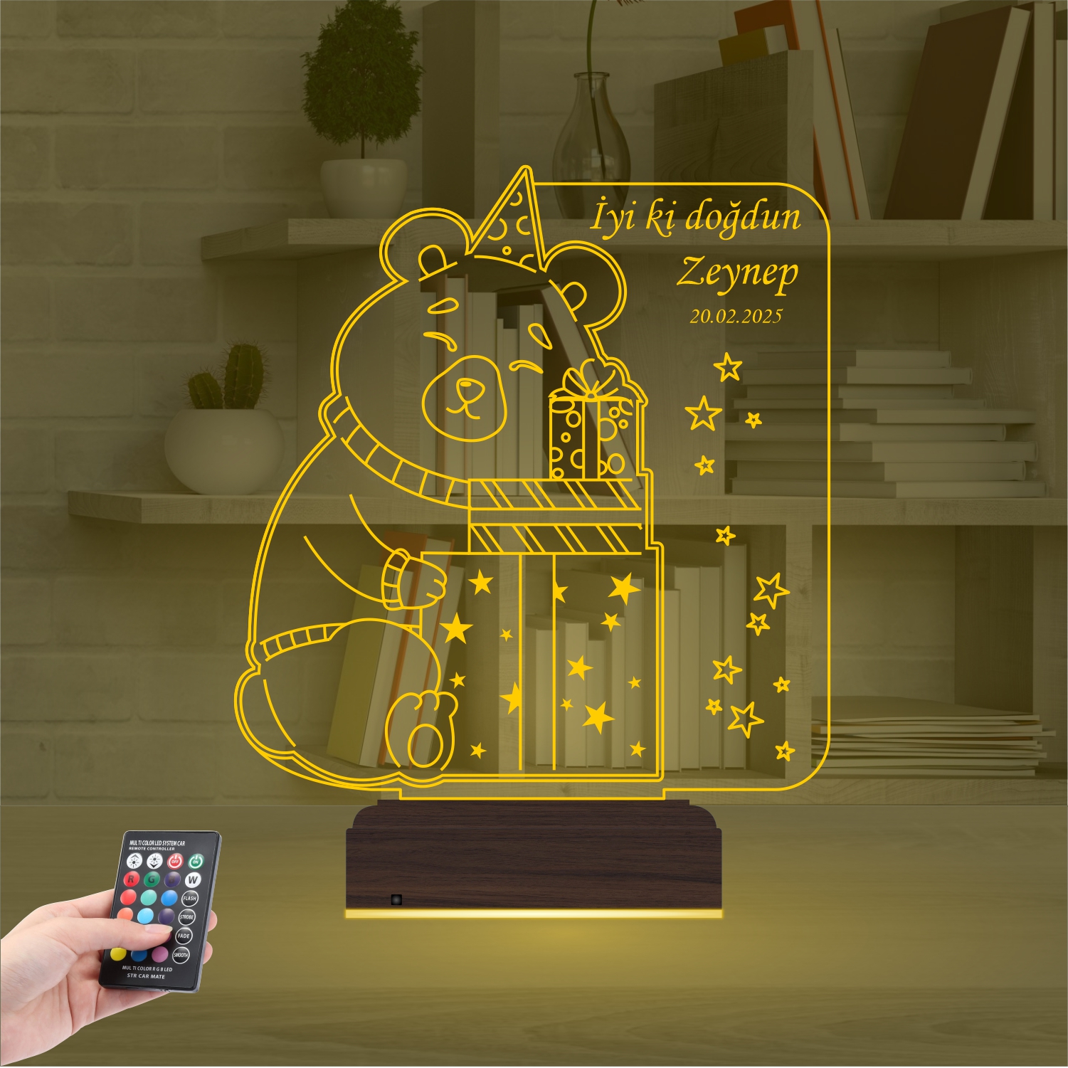 Именной подарок: 3d светильник "Мишка с подарками" 7