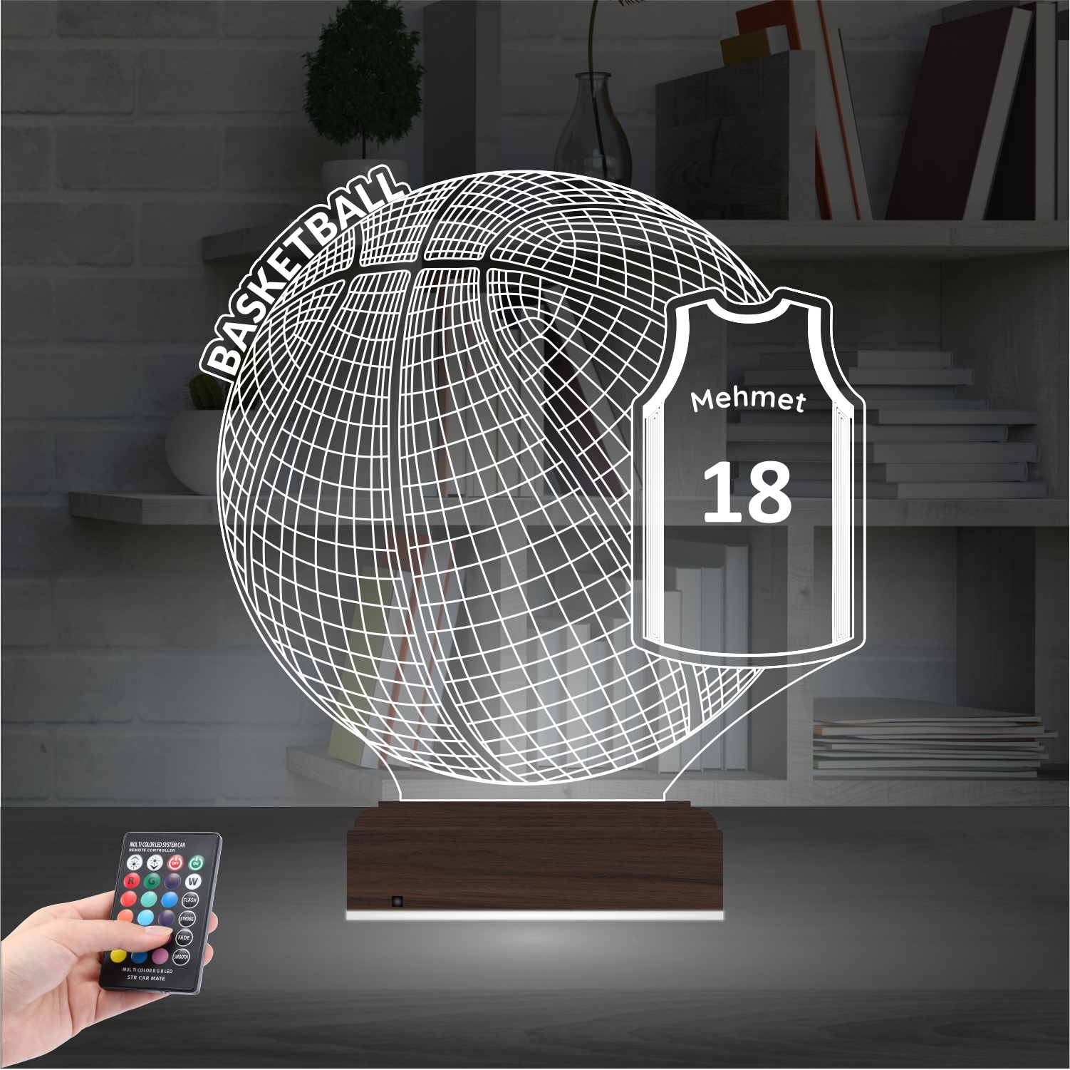 Баскетбольный мяч и джерси — 3D LED Ночник | Именной подарок