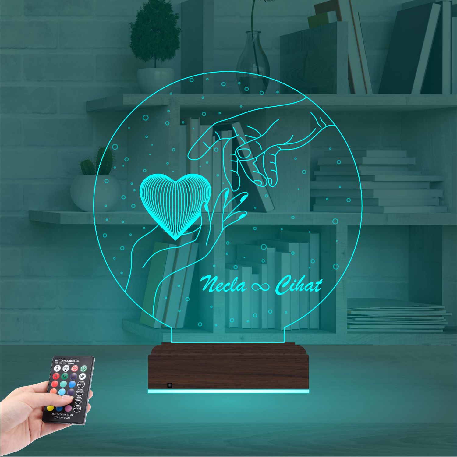 Именной подарок: 3d светильник "Сердце в руках" (Для двоих) 2