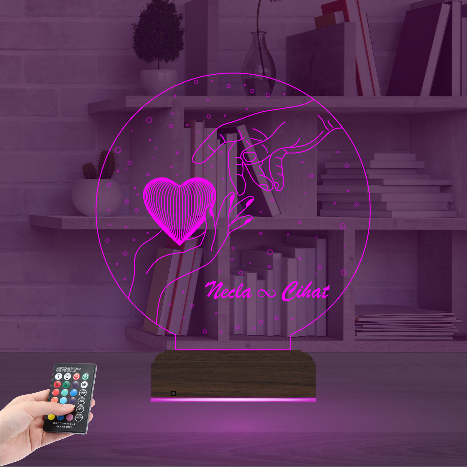 Именной подарок: 3d светильник "Сердце в руках" (Для двоих) 3