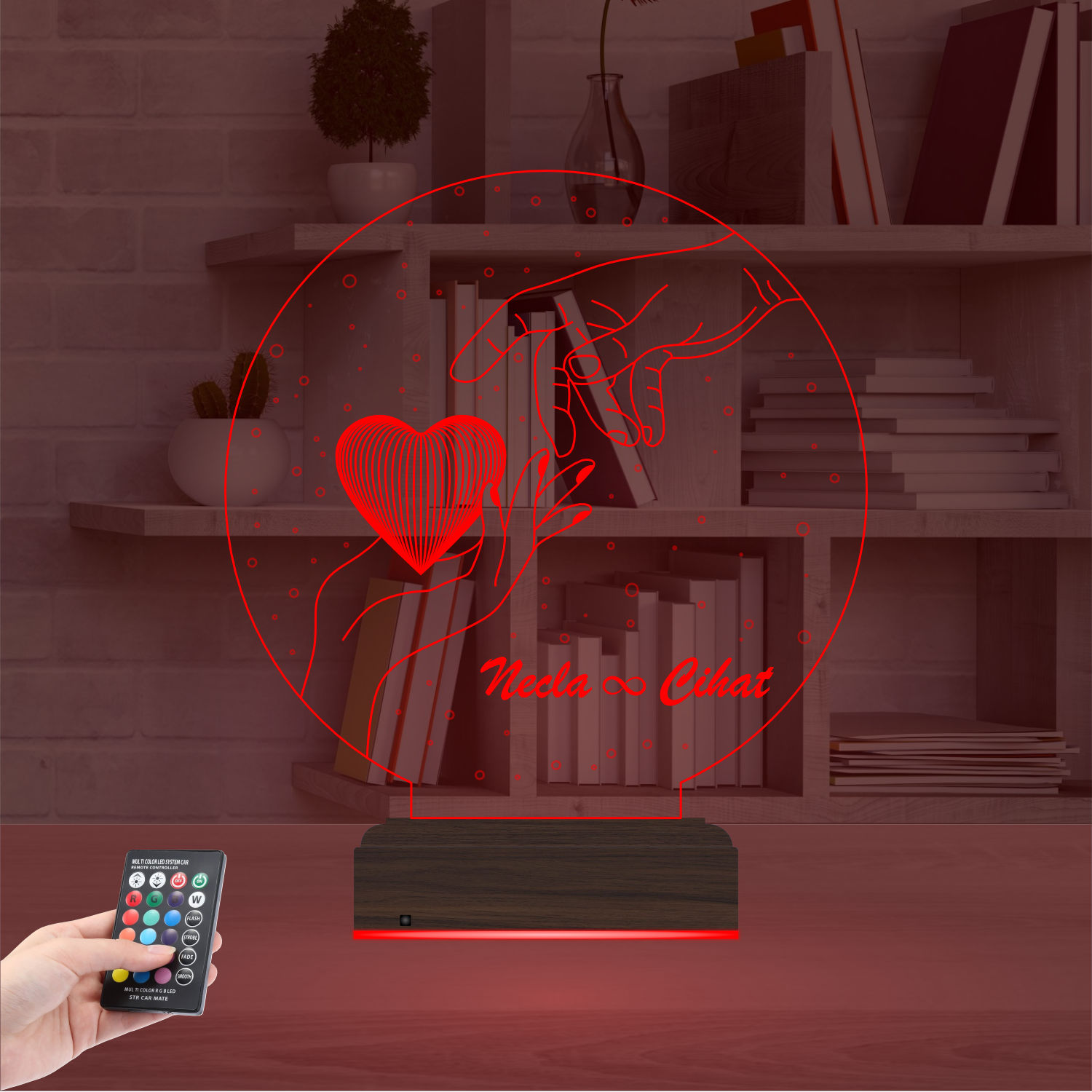 Именной подарок: 3d светильник "Сердце в руках" (Для двоих) 4