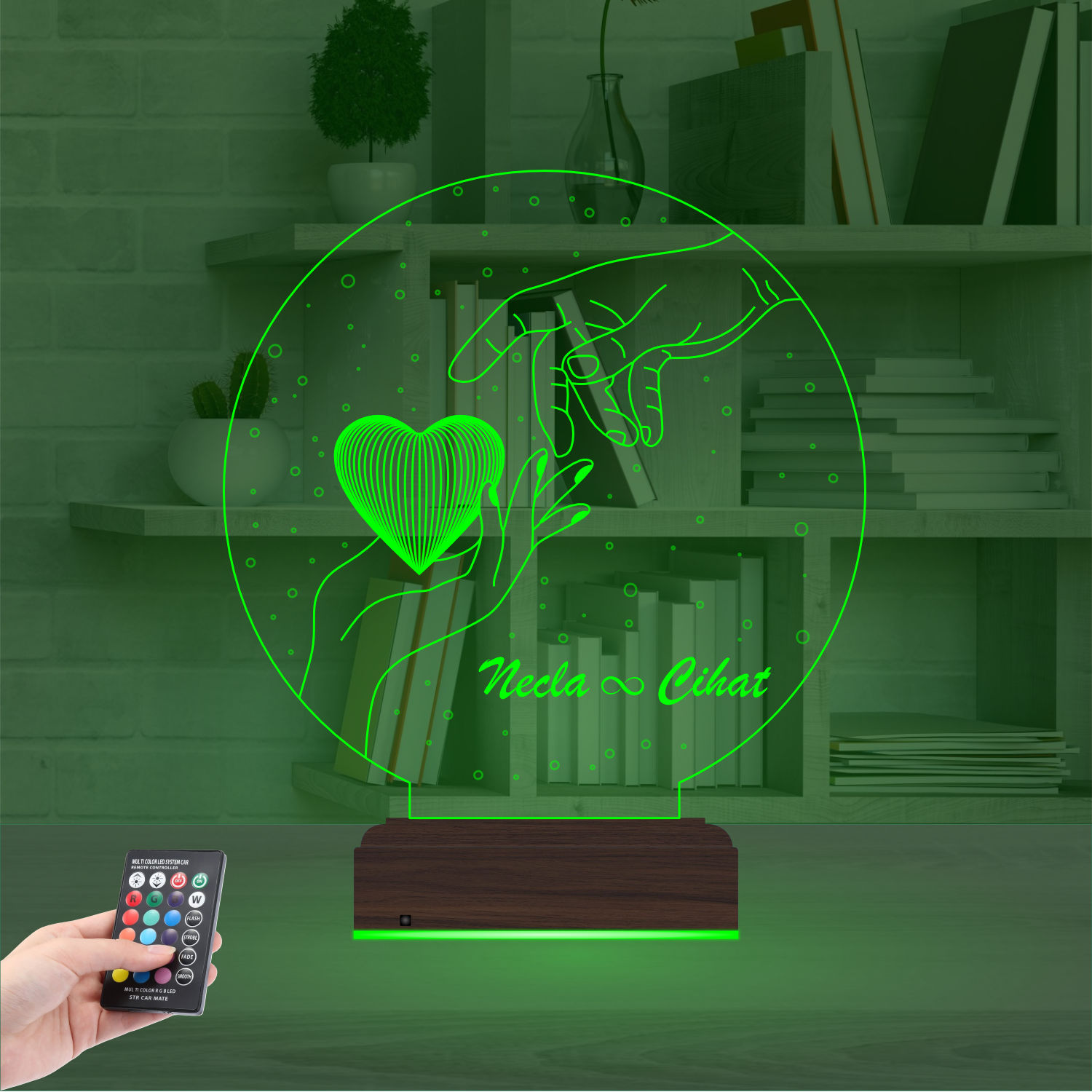 Именной подарок: 3d светильник "Сердце в руках" (Для двоих) 5