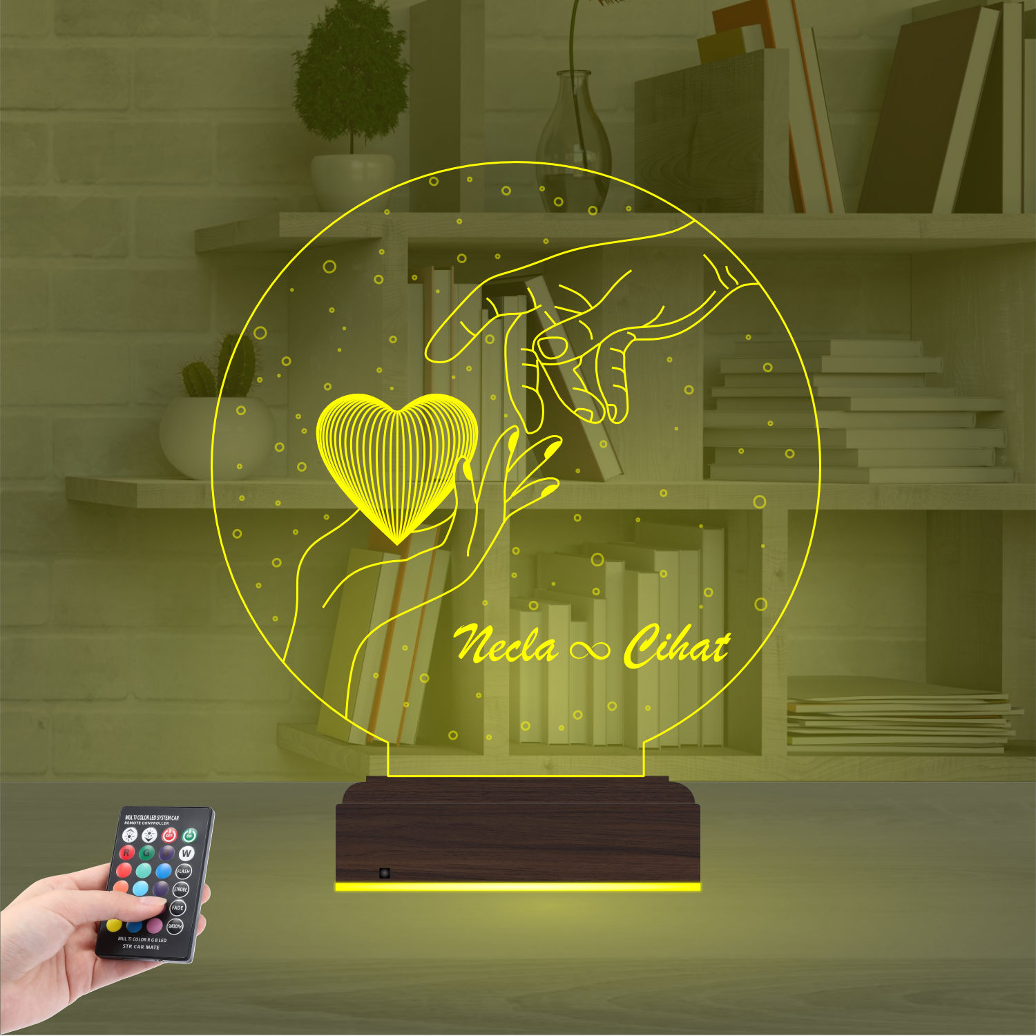 Именной подарок: 3d светильник "Сердце в руках" (Для двоих) 6