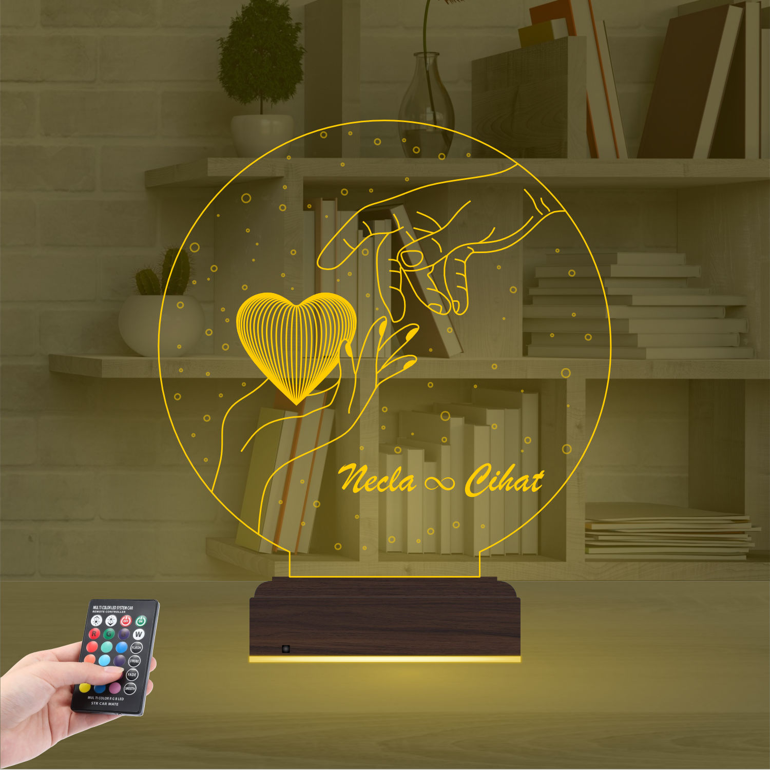 Именной подарок: 3d светильник "Сердце в руках" (Для двоих) 7