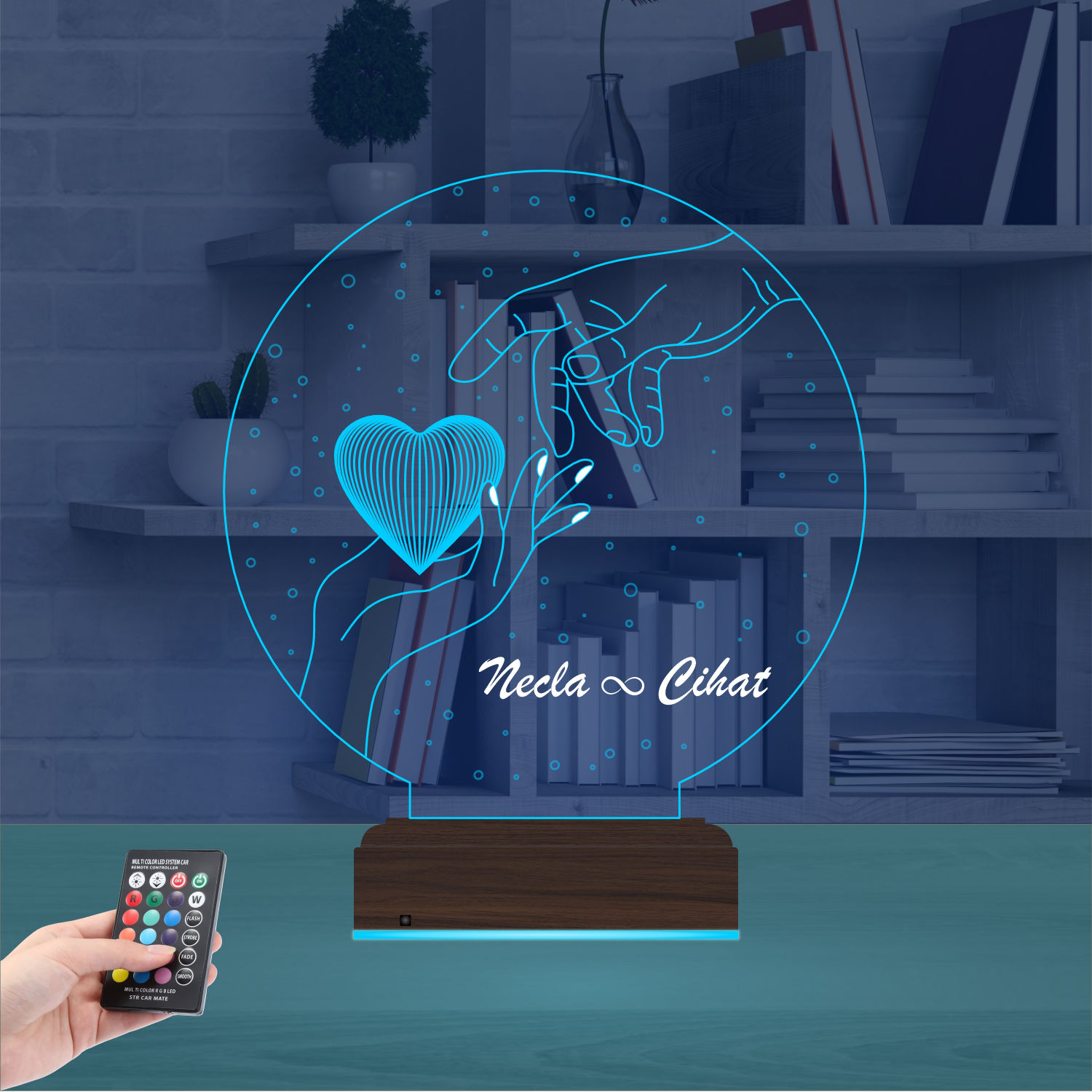 Именной подарок: 3d светильник "Сердце в руках" (Для двоих) 8