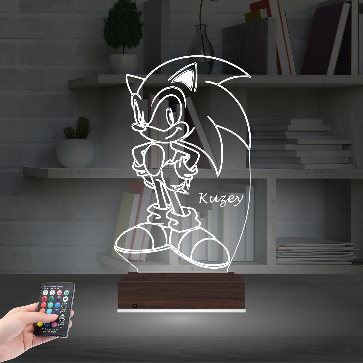 Соник с именем — 3D LED Ночник | Подарок ребёнку