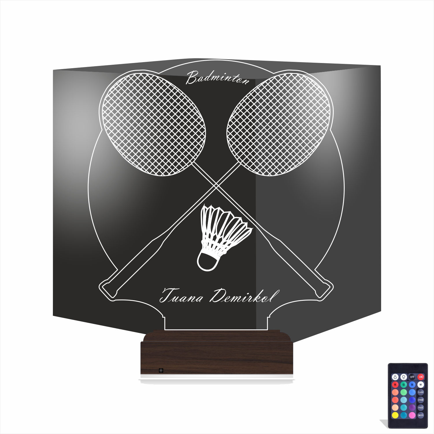 Бадминтон — 3D LED Ночник с именем | Подарок спортсмену