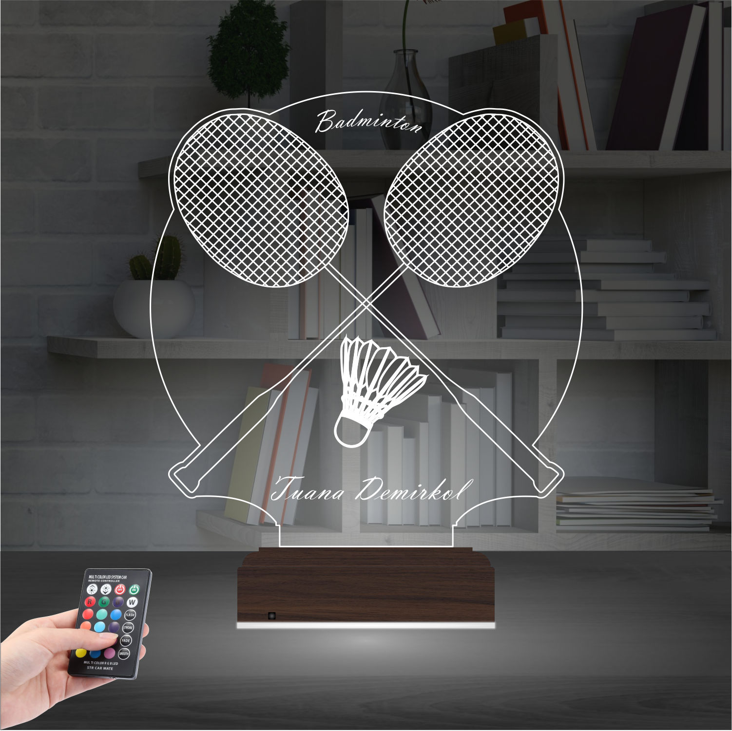 Бадминтон — 3D LED Ночник с именем | Подарок спортсмену