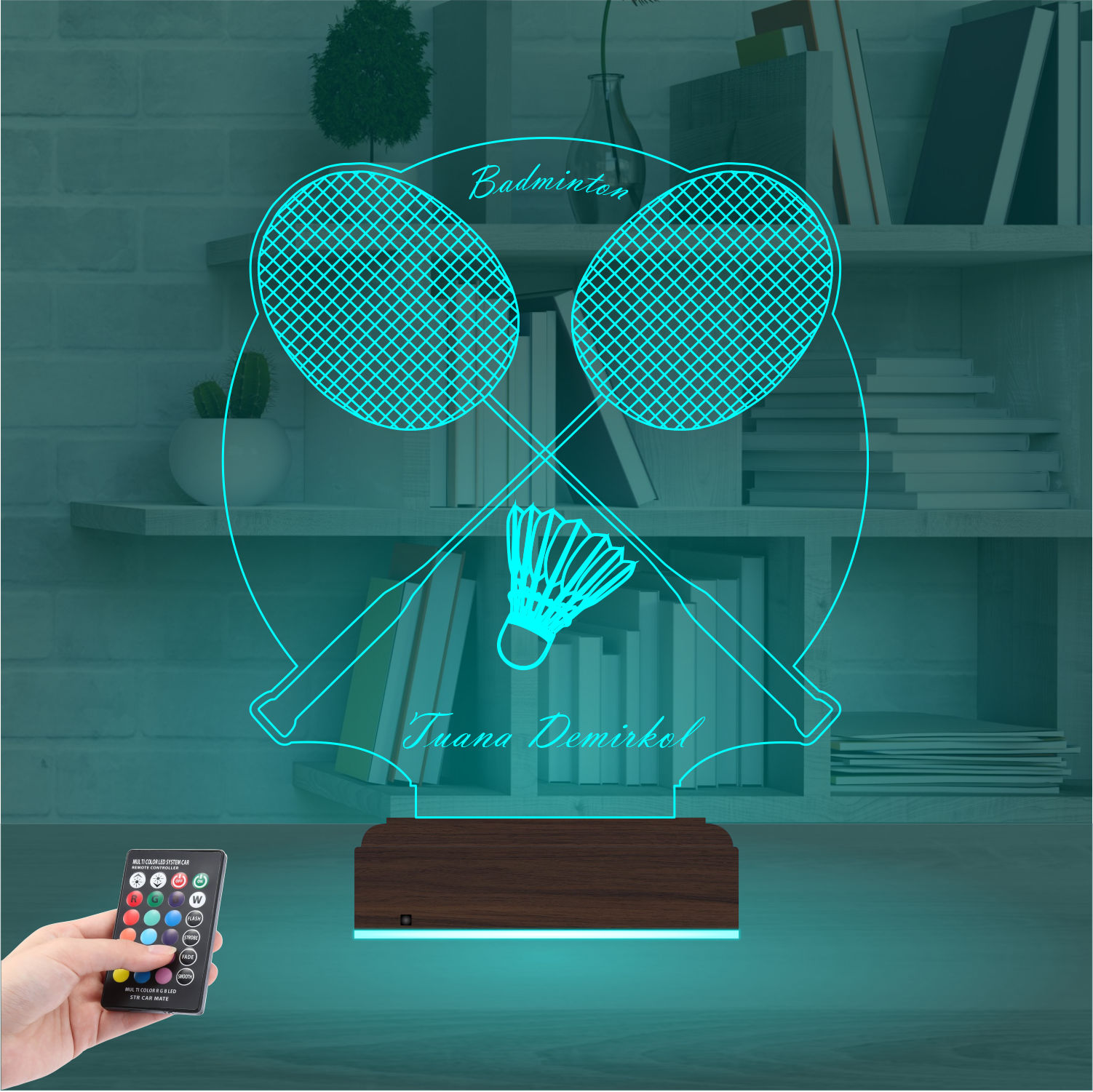 Именной подарок: 3d светильник "Бадминтон" (Ракетки и волан) 2
