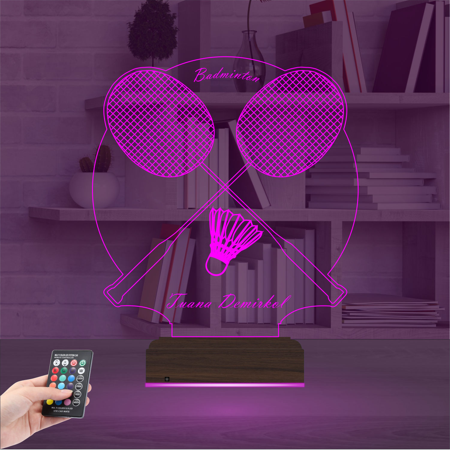 Именной подарок: 3d светильник "Бадминтон" (Ракетки и волан) 3