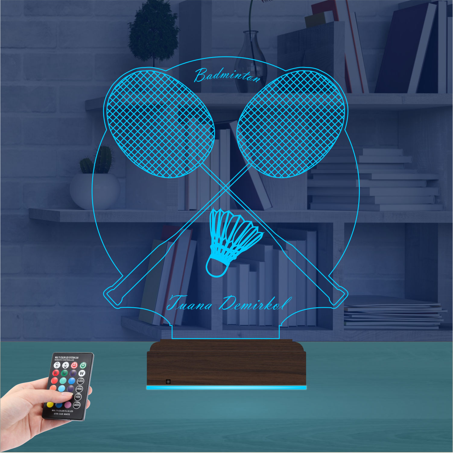 Именной подарок: 3d светильник "Бадминтон" (Ракетки и волан) 8