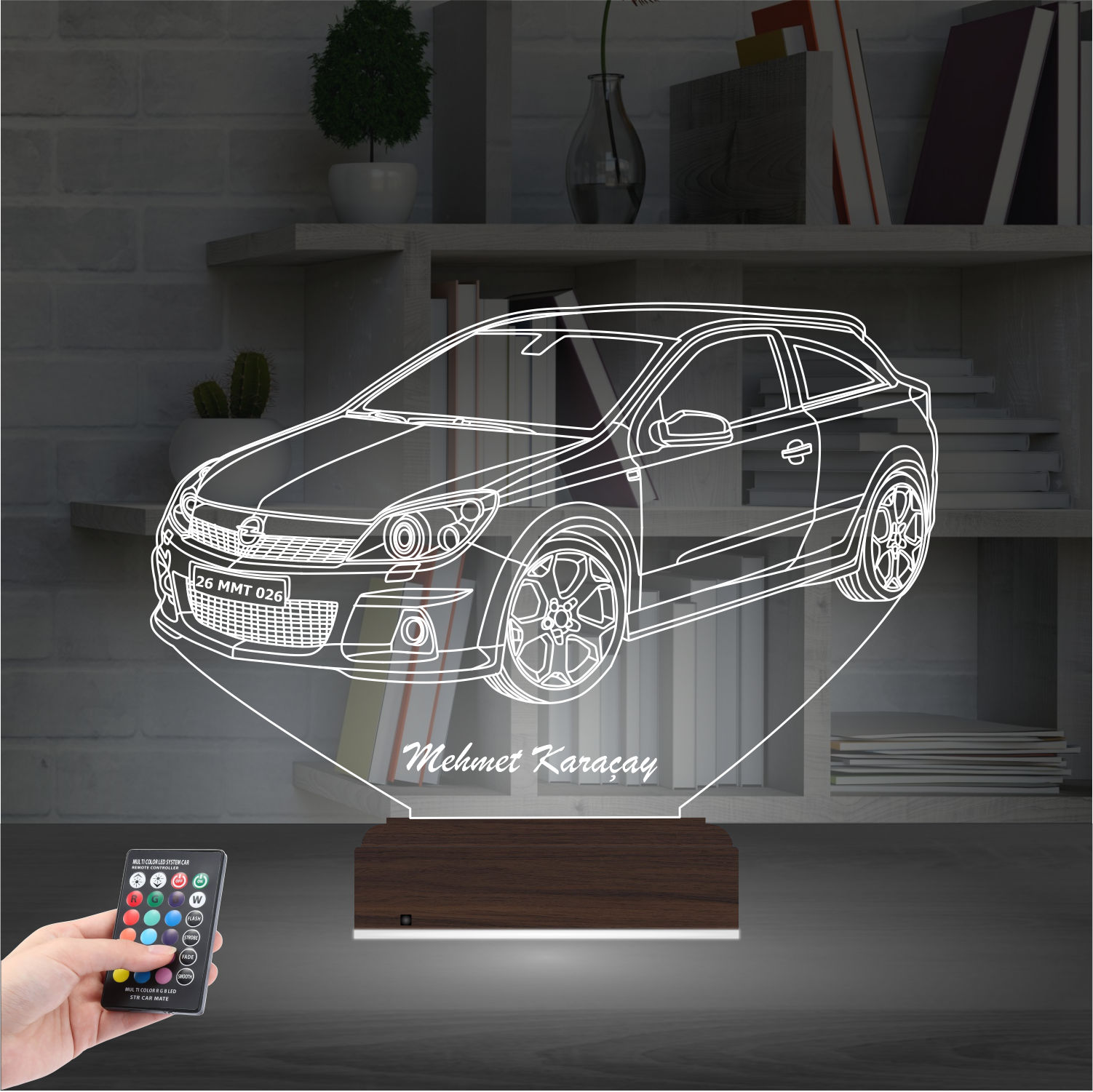 Автомобиль Opel Astra с именем — 3D LED Ночник | Подарок мужчине