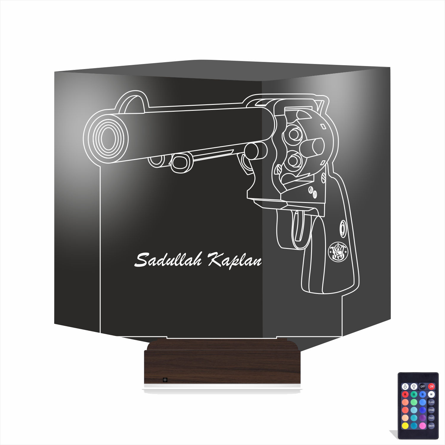 Револьвер с именем — 3D LED Ночник | Подарок мужчине