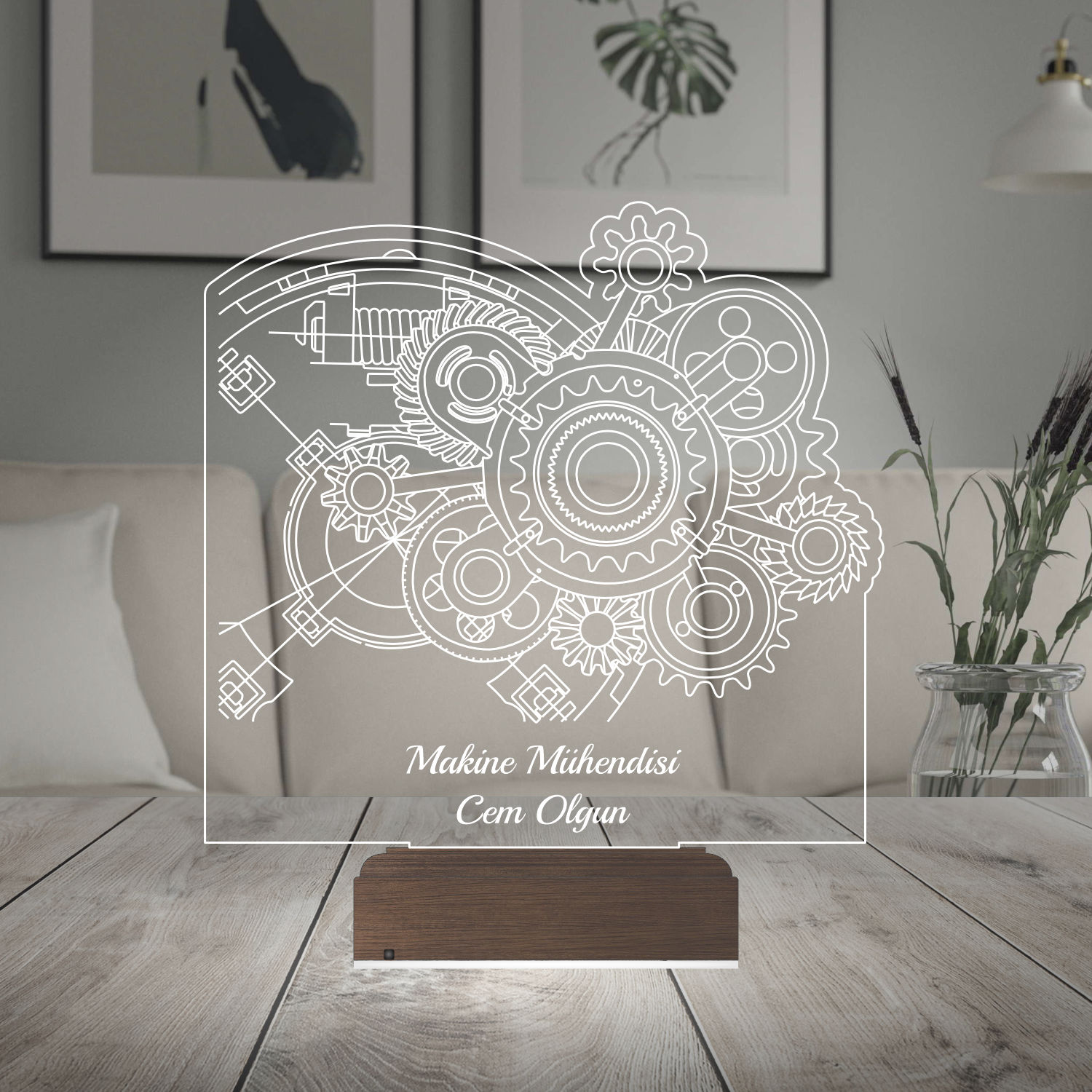 Шестеренки Механика — 3D LED Ночник | Подарок инженеру