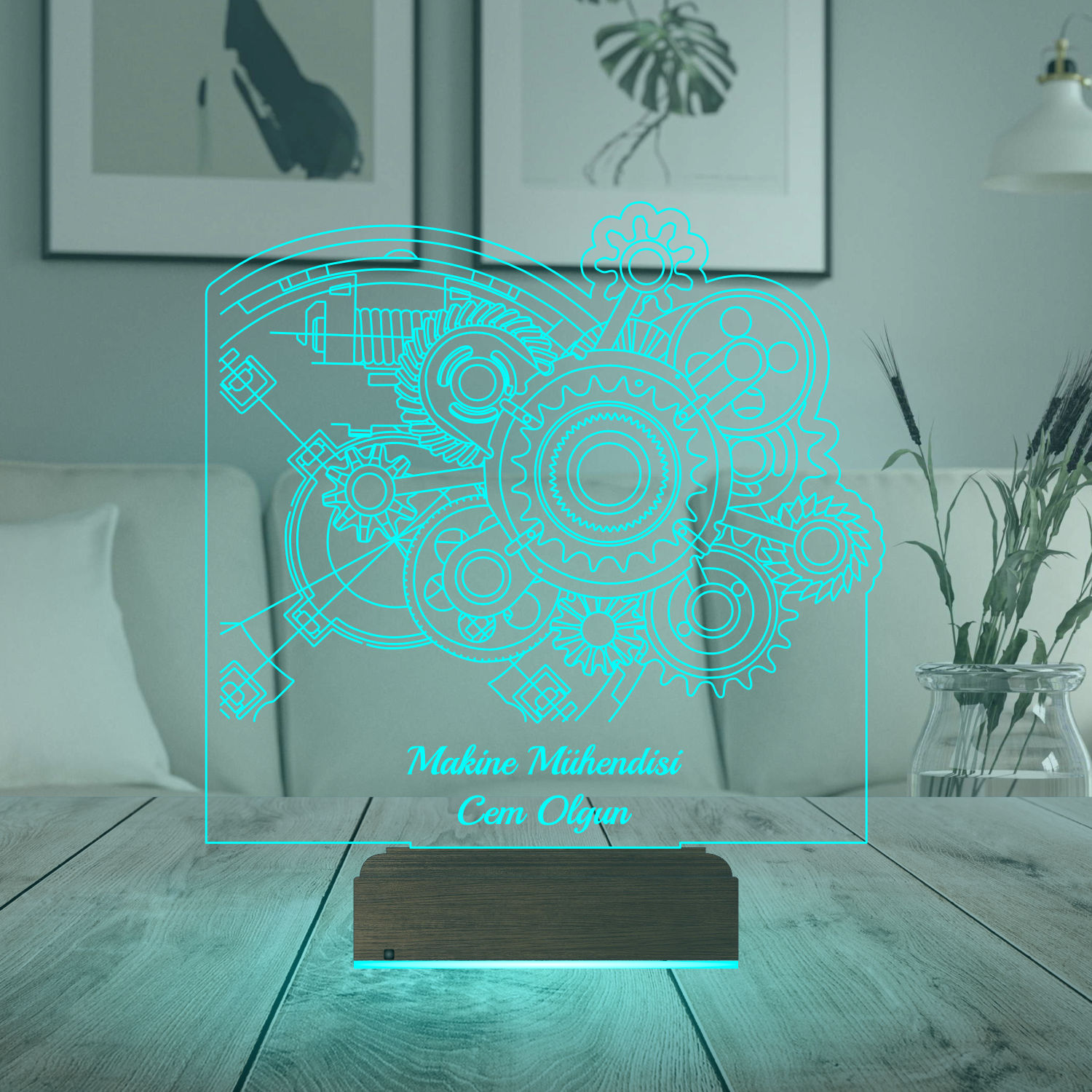 Именной подарок: 3d светильник "Инженерная мысль" (Шестеренки) 2