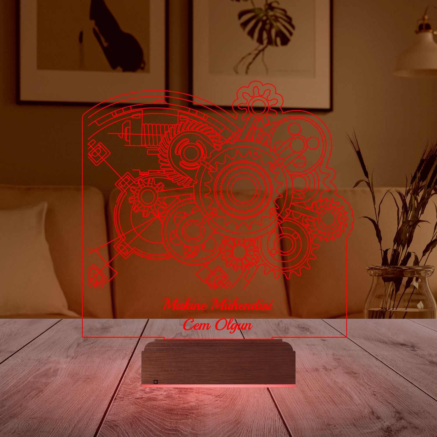 Именной подарок: 3d светильник "Инженерная мысль" (Шестеренки) 4