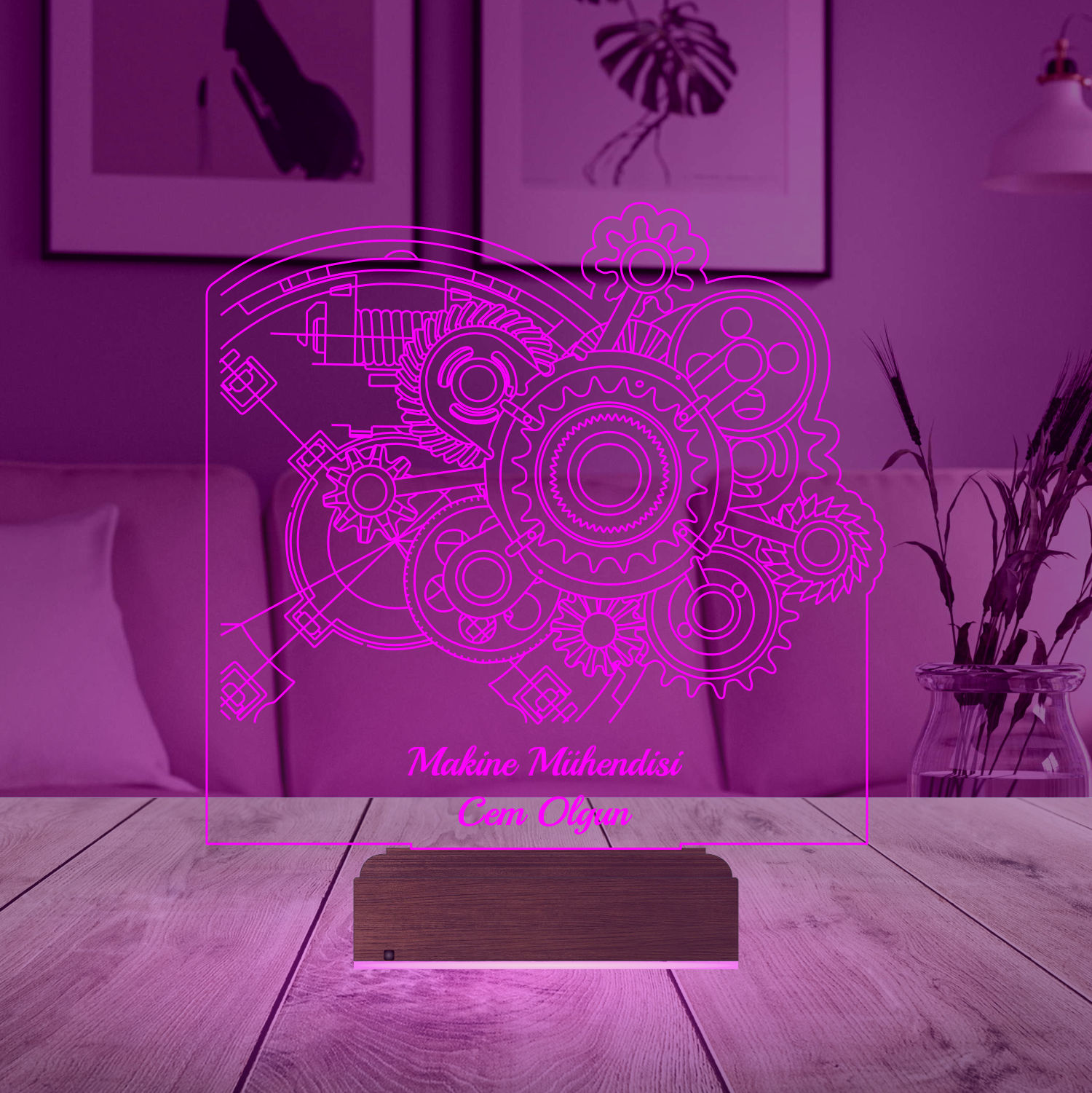 Именной подарок: 3d светильник "Инженерная мысль" (Шестеренки) 3