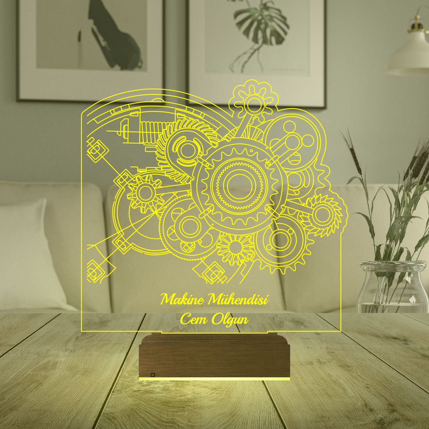 Именной подарок: 3d светильник "Инженерная мысль" (Шестеренки) 5