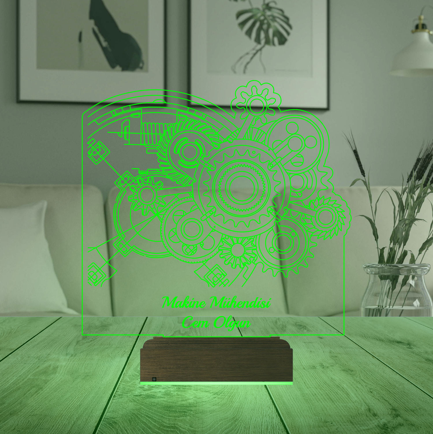 Именной подарок: 3d светильник "Инженерная мысль" (Шестеренки) 6