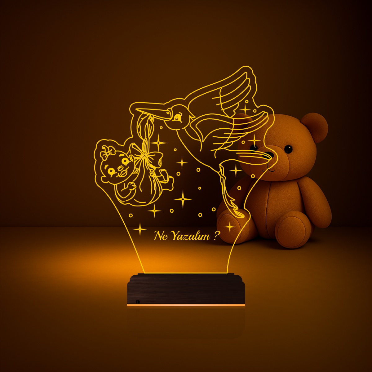 Аист с младенцем — 3D LED Ночник | Подарок на рождение ребенка