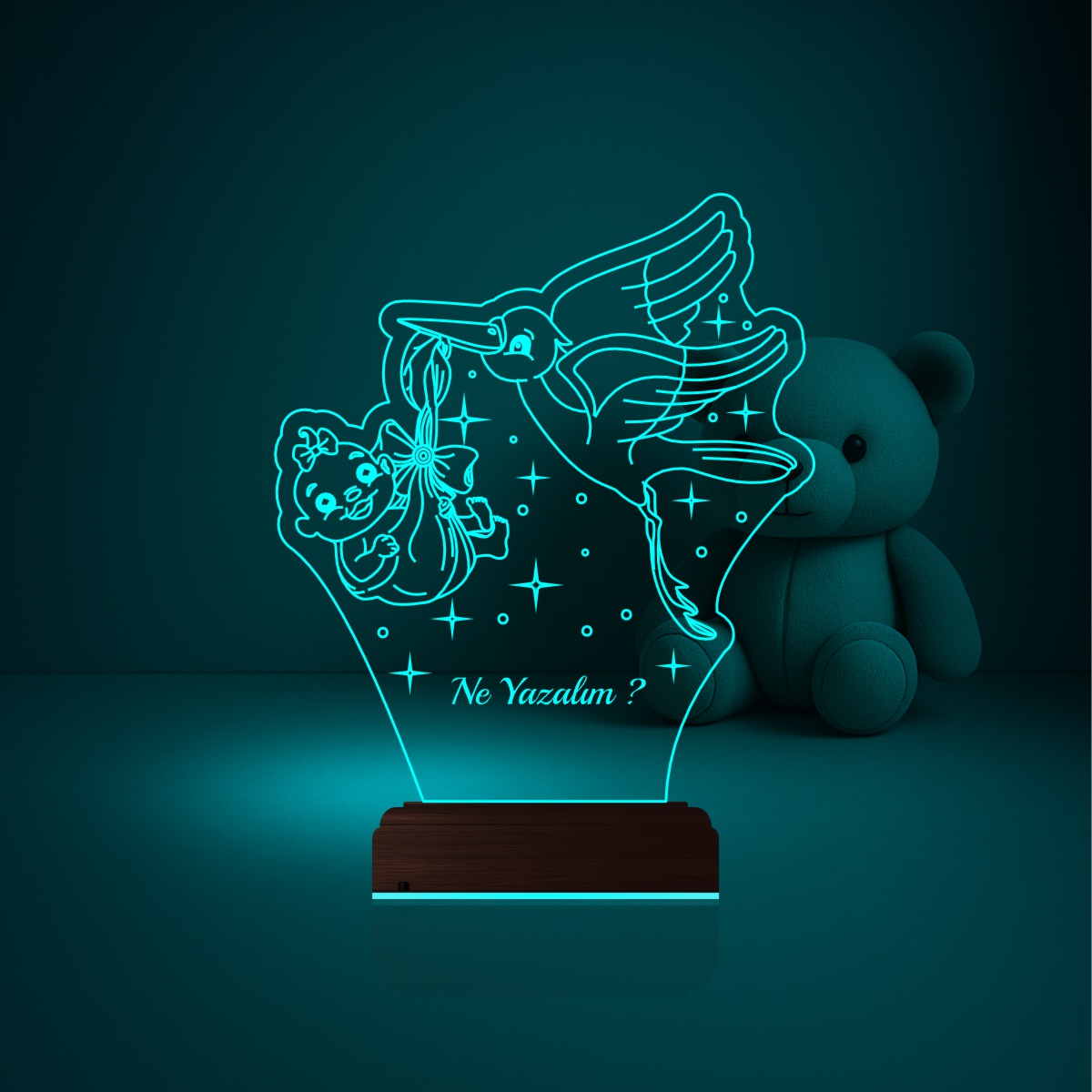 Аист с младенцем — 3D LED Ночник | Подарок на рождение ребенка