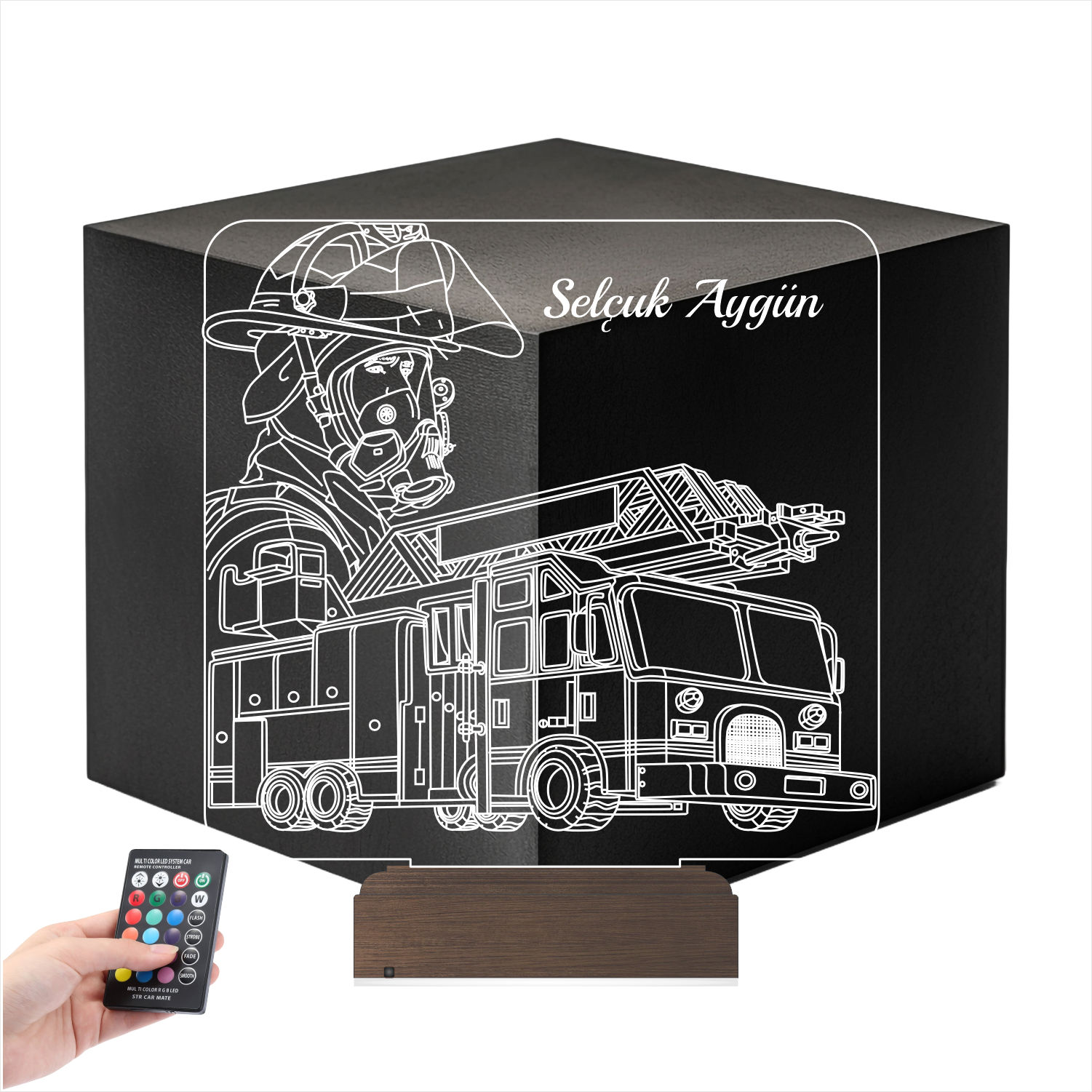 Пожарный и Машина — 3D LED Ночник | Именной подарок