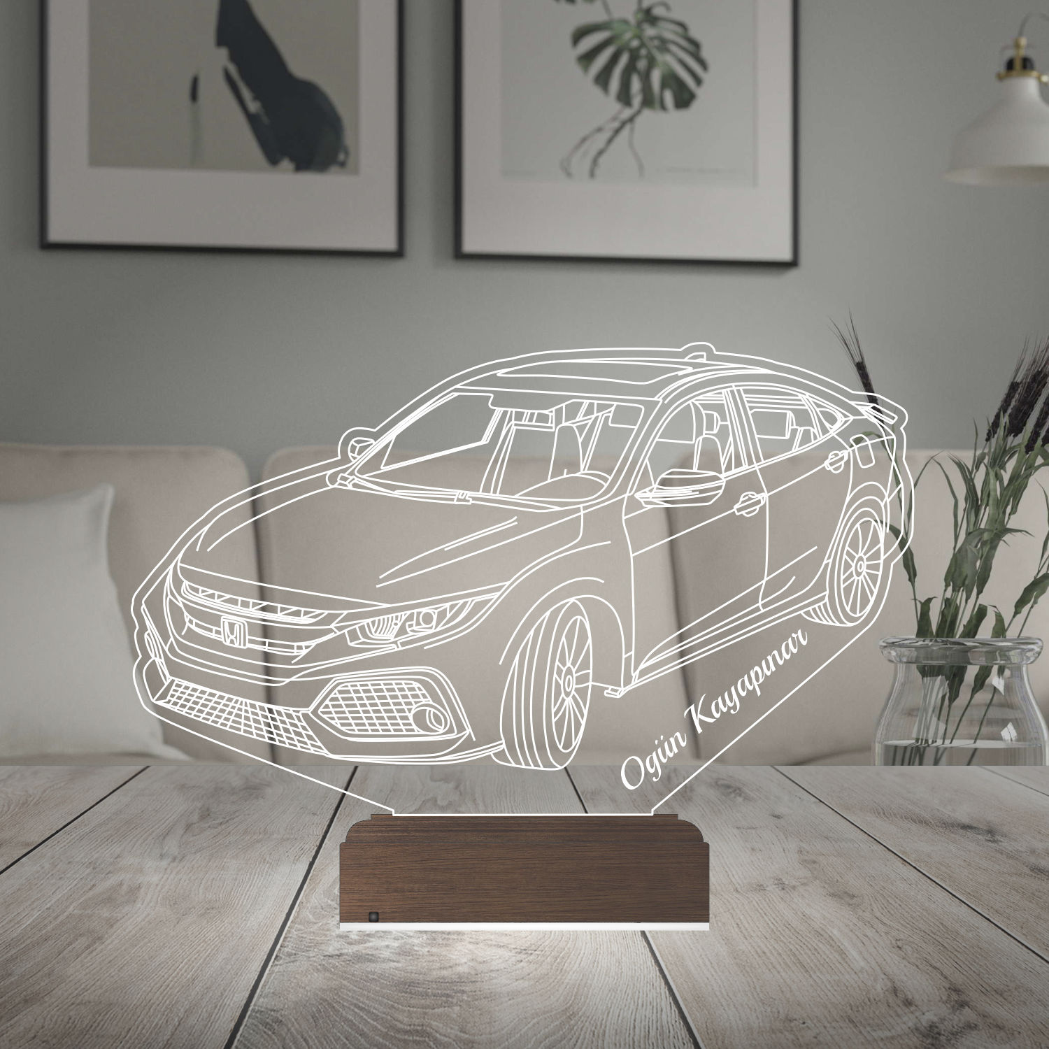 Honda Civic — 3D LED Ночник | Подарок мужчине