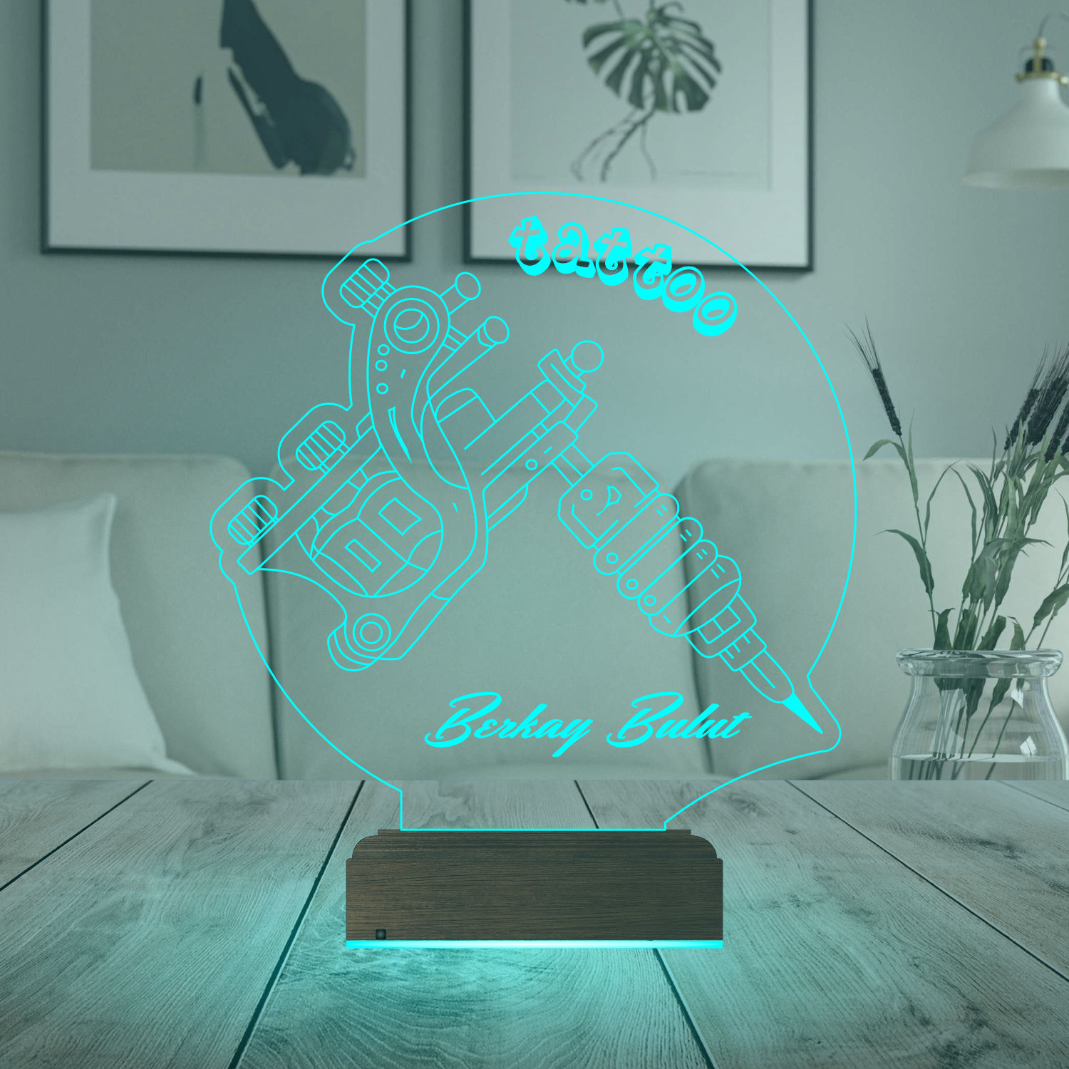 Именной подарок: 3d светильник "Тату-машинка" 2