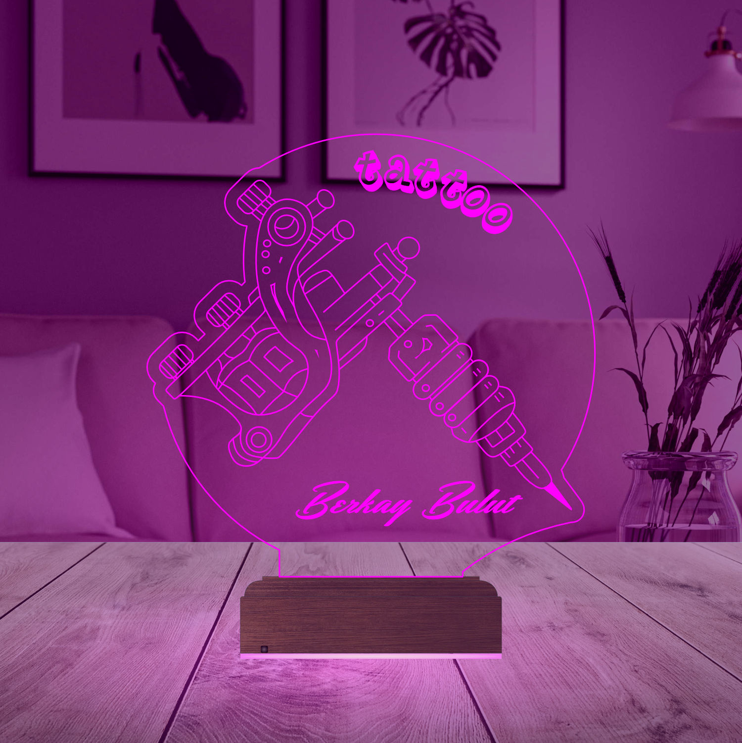 Именной подарок: 3d светильник "Тату-машинка" 3