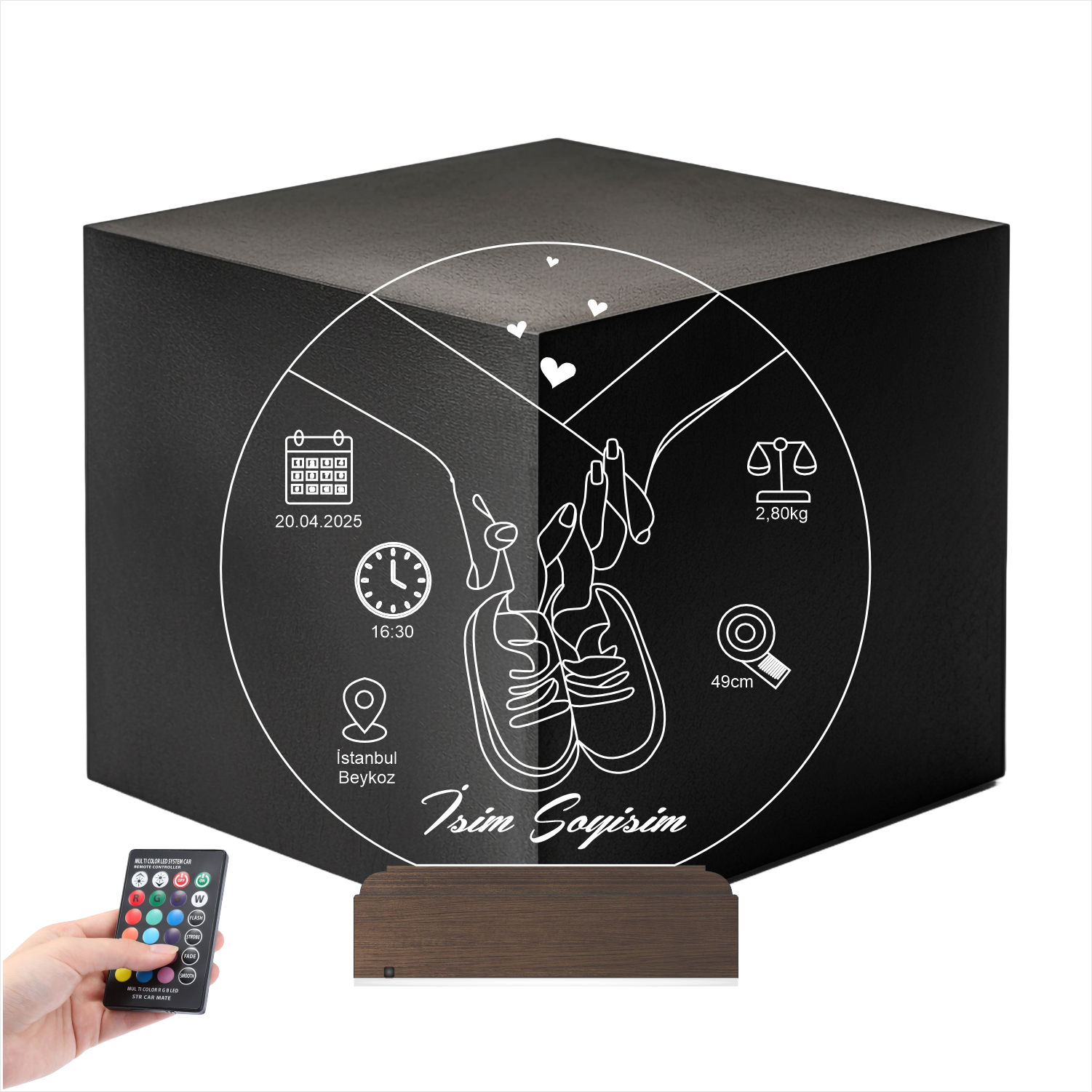 Метрика новорожденного — 3D LED Ночник | Подарок родителям